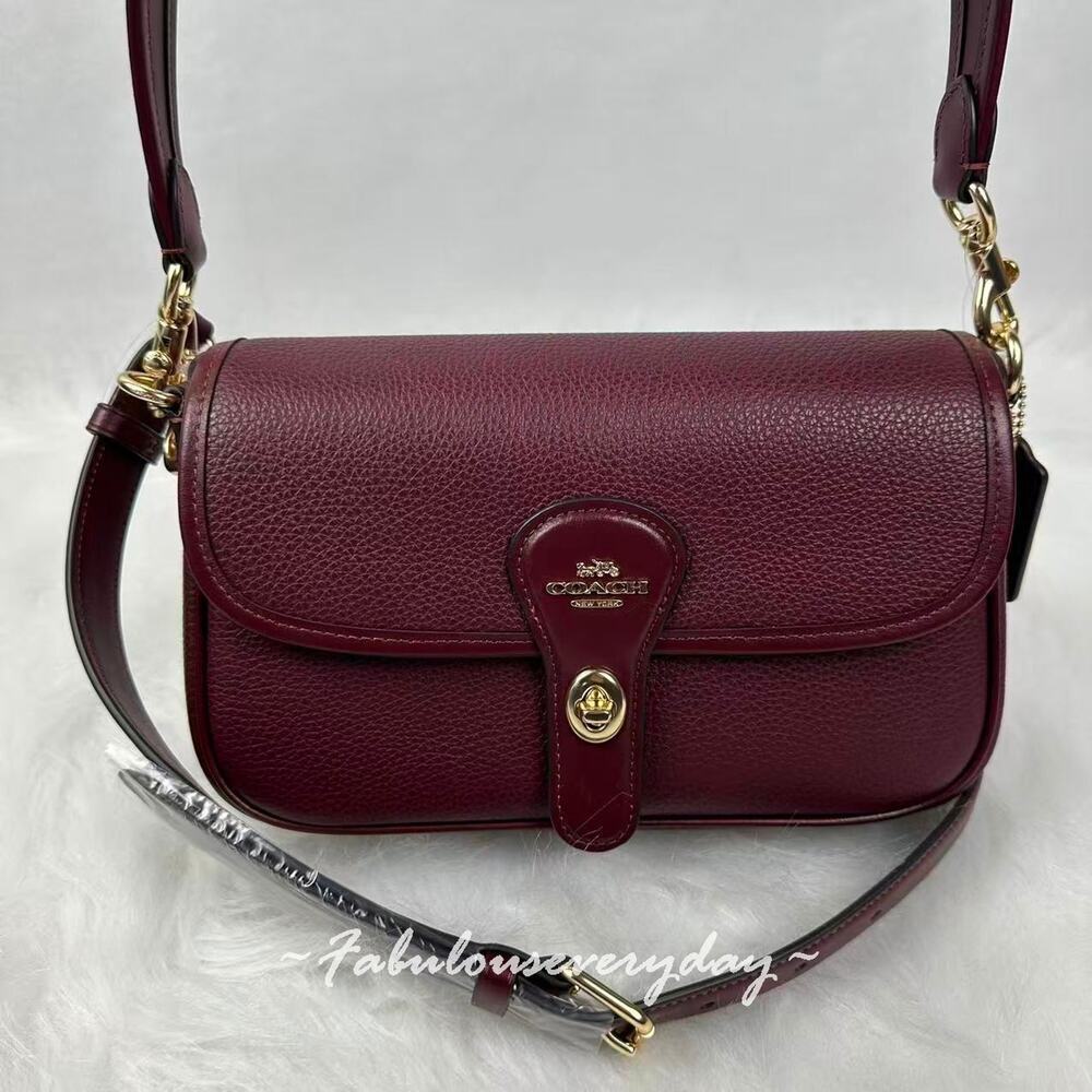 COACH Hadley Shoulder Bag Crossbody In Leather Gold/Dark Wine CY683 NWT